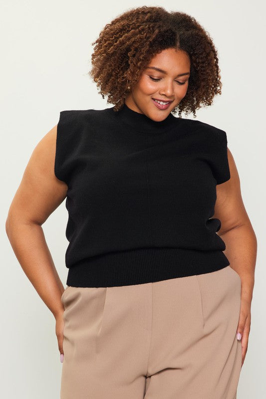 Plus size 2024 black sleeveless turtleneck