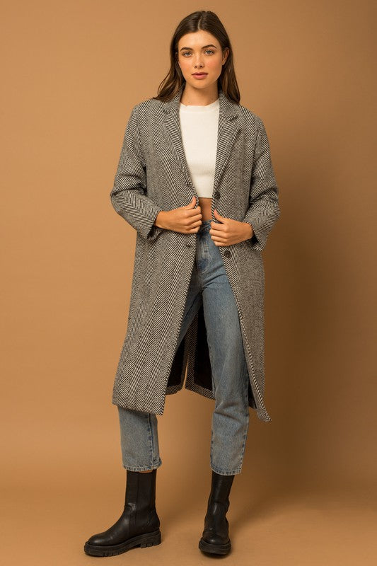 Candace Herringbone Long Coat