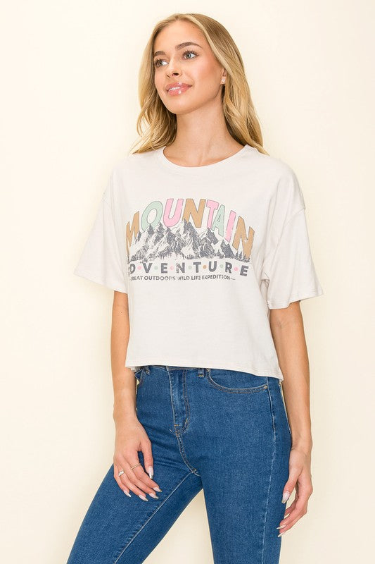 Mountain Adventure Graphic Crop Tee