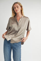 Geneva Satin Button Up Top