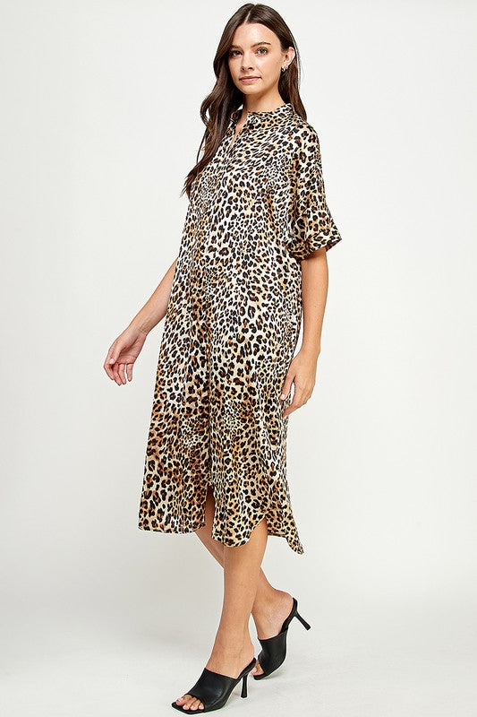 Good Times Leopard Print Shirt Dress