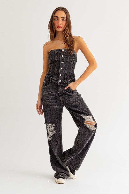 Sugar High Strapless Denim Jumpsuit