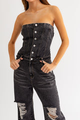 Sugar High Strapless Denim Jumpsuit