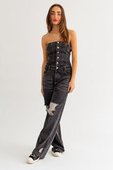 Sugar High Strapless Denim Jumpsuit