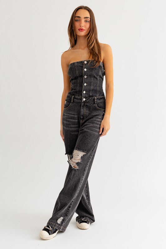 Sugar High Strapless Denim Jumpsuit