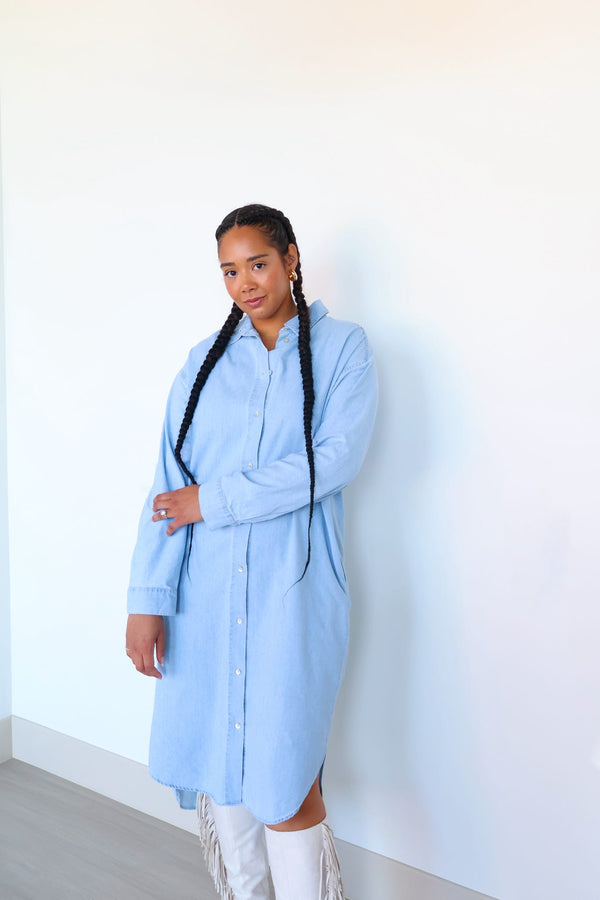 Luna Long Denim Button Up Shirt Dress