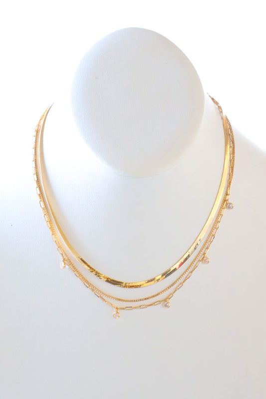 Tawney Layered Gold/Rhinestone Necklace