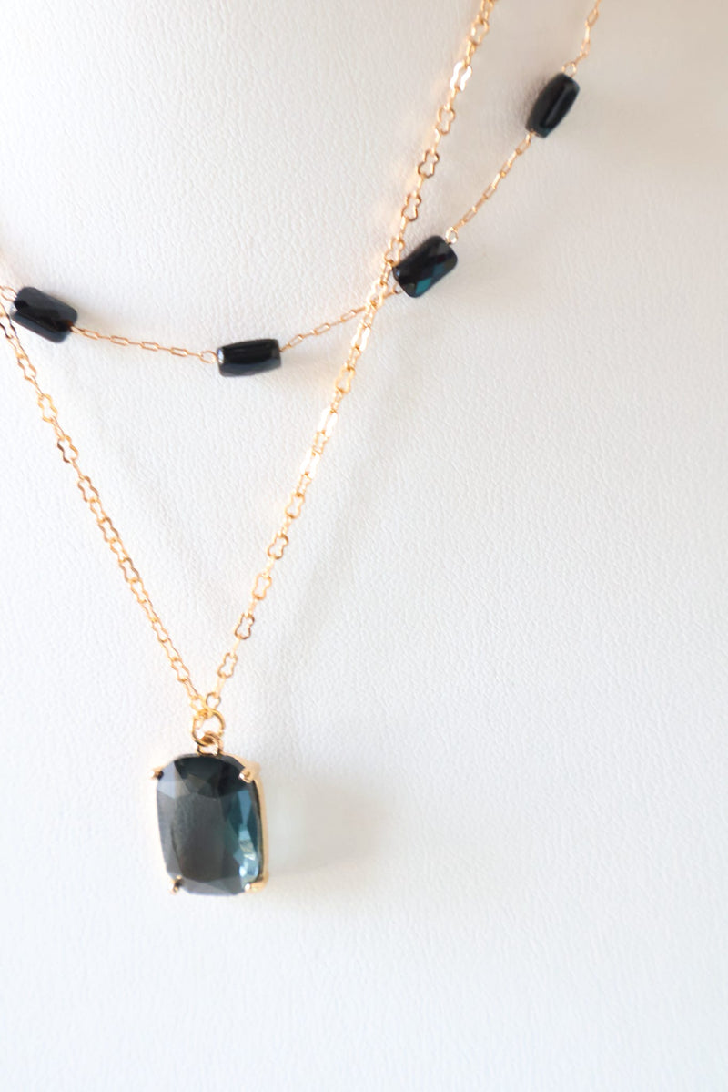 Larissa Black Stone Gold Layered Necklace