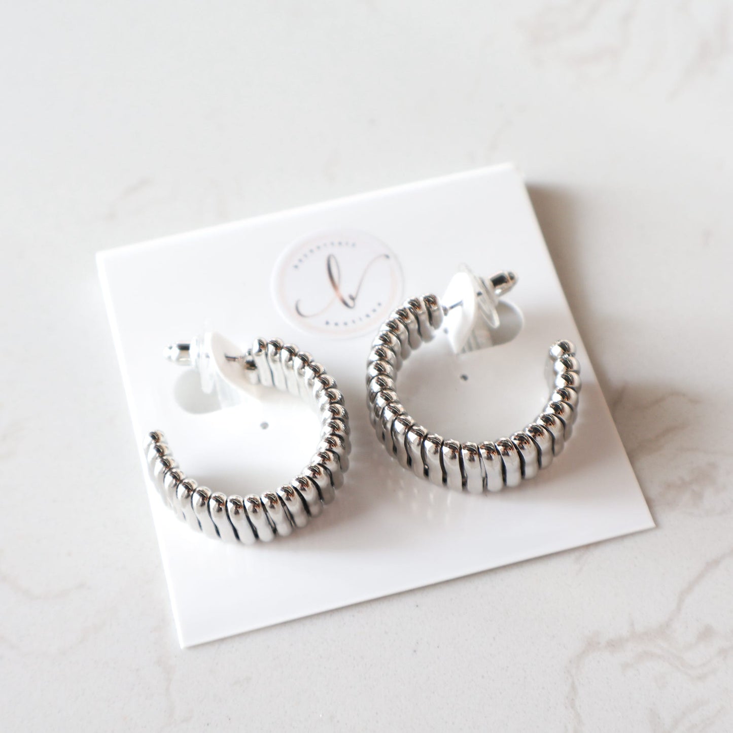 Quinn Silver Ribbed Hoop Earring