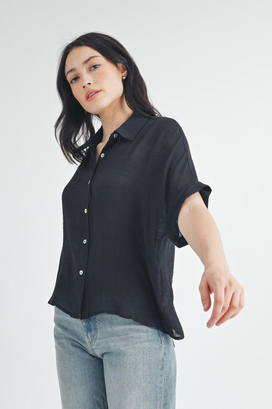 Something New Solid Button Down Top