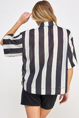 Time Out Striped Button Up Top