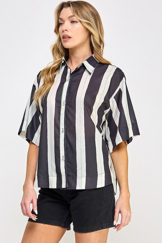 Time Out Striped Button Up Top