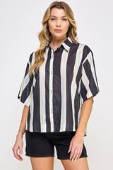 Time Out Striped Button Up Top