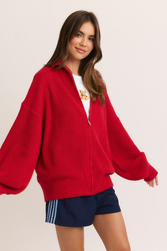 Give It Time Oversized Zip Up Sweater