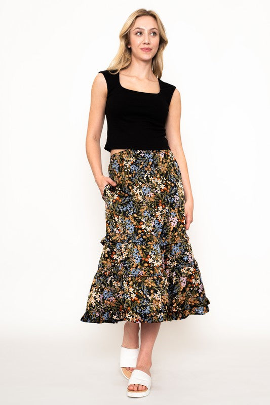 The First Bloom Ruffle Midi Skirt