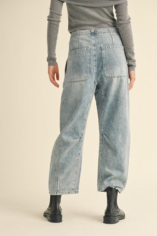 Holly Button Front Barrel Jeans