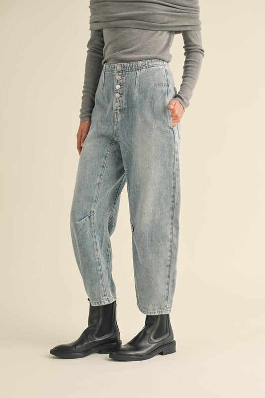 Holly Button Front Barrel Jeans