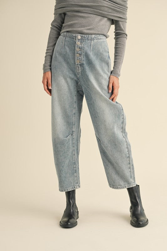 Holly Button Front Barrel Jeans