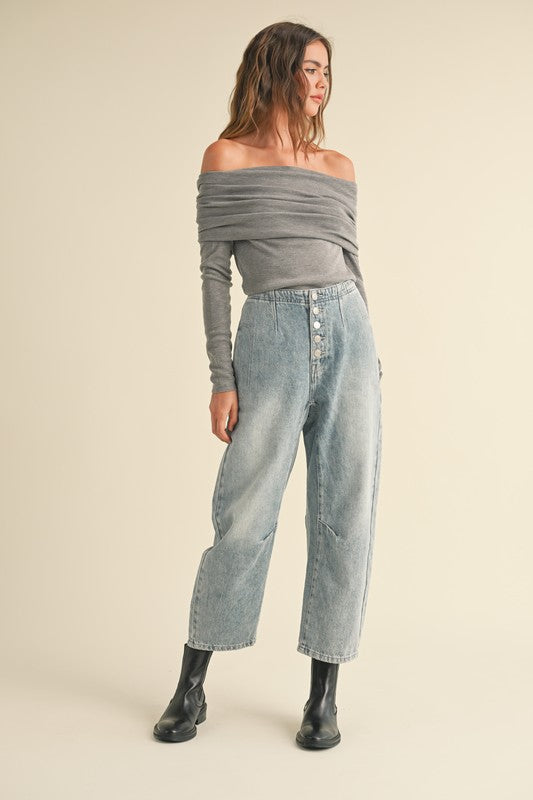 Holly Button Front Barrel Jeans