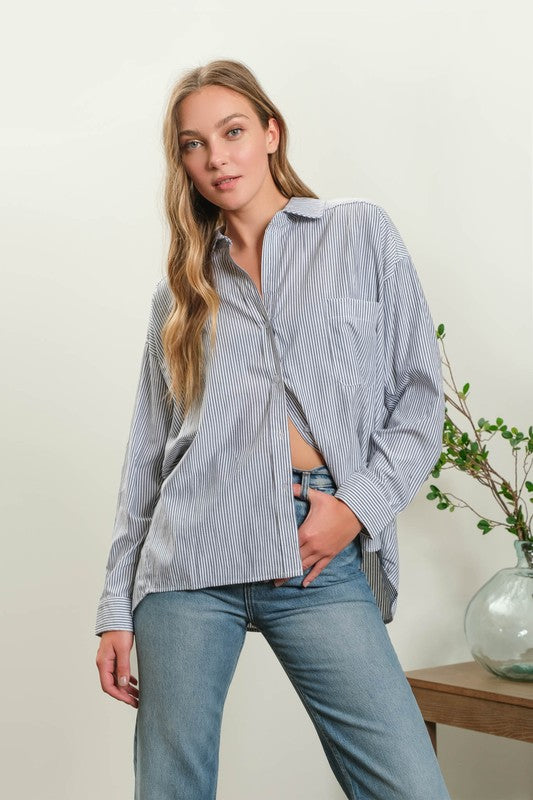 Hand In Hand Striped Button Up Top