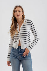 Never Too Late Striped Button Up Sweater