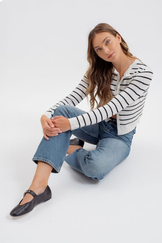 Never Too Late Striped Button Up Sweater