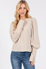 Isabella Puff Sleeve Waffle Top