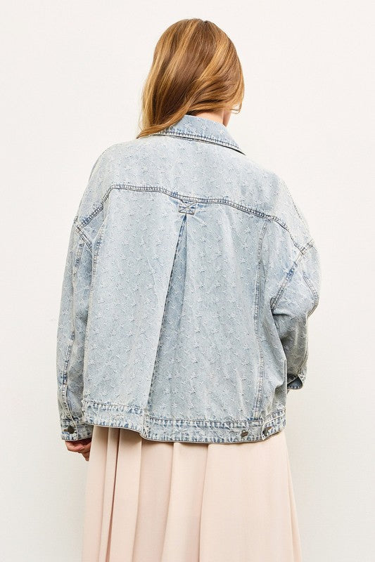 Perfect Timing Distressed Oversized Denim Jacket