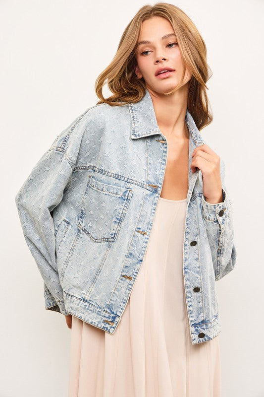 Perfect Timing Distressed Oversized Denim Jacket