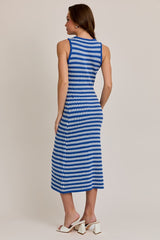 Seaside Round Neck Striped Midi Dress