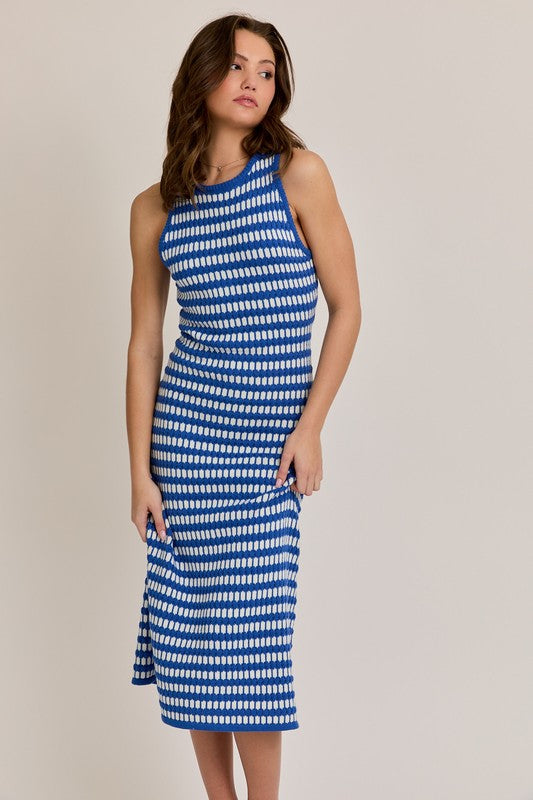 Seaside Round Neck Striped Midi Dress