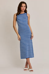 Seaside Round Neck Striped Midi Dress