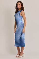 Seaside Round Neck Striped Midi Dress