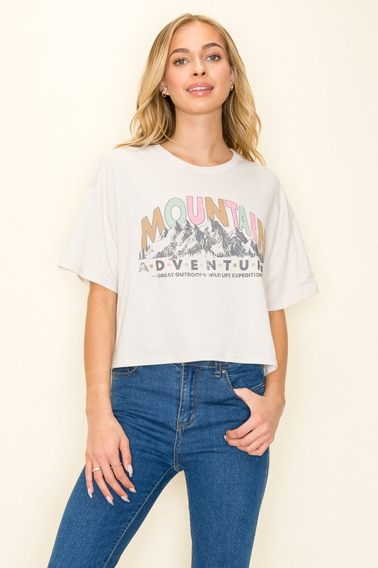 Mountain Adventure Graphic Crop Tee