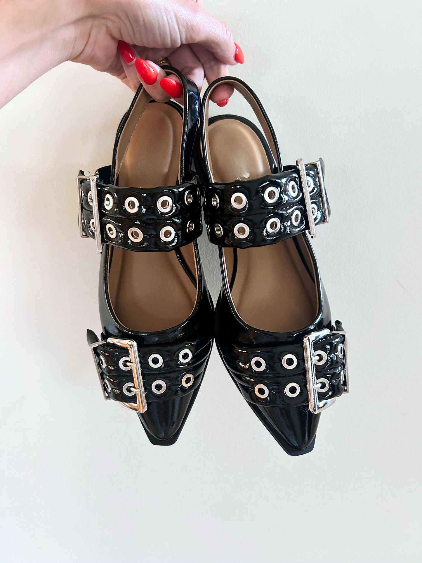 Grillo Black Buckle Slingback Flat