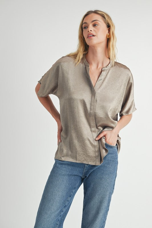 Geneva Satin Button Up Top