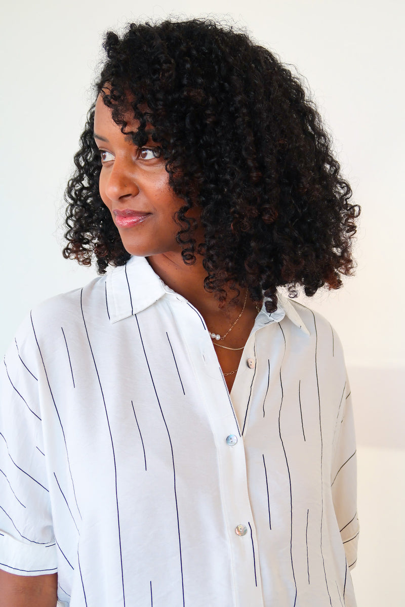 Over And Done Button Down  Striped Top