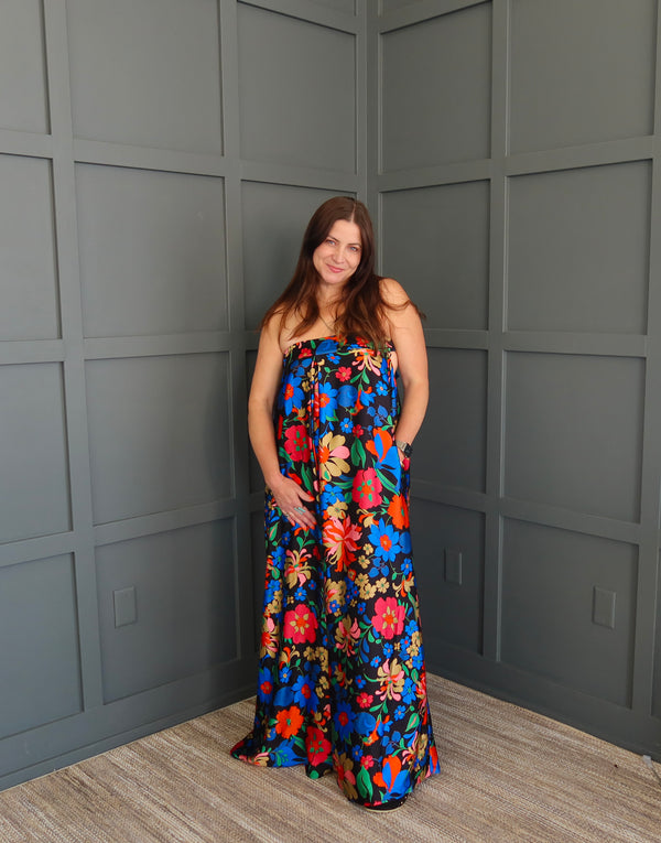 Santorini Floral Print Satin Jumpsuit