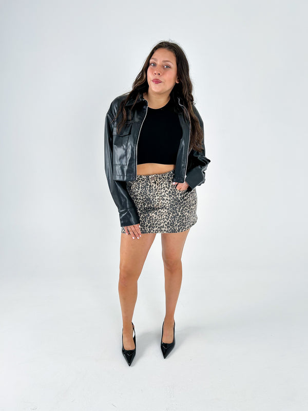 In The Distance Leopard Denim Mini Skirt