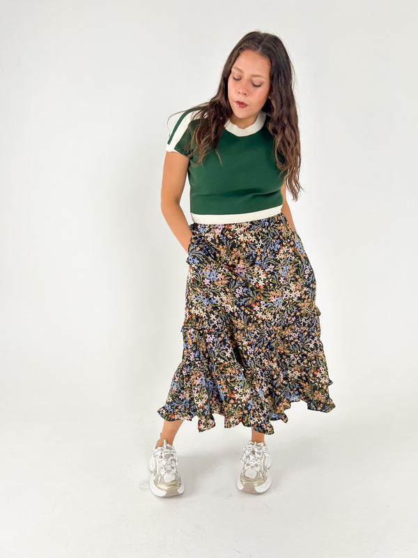 The First Bloom Ruffle Midi Skirt