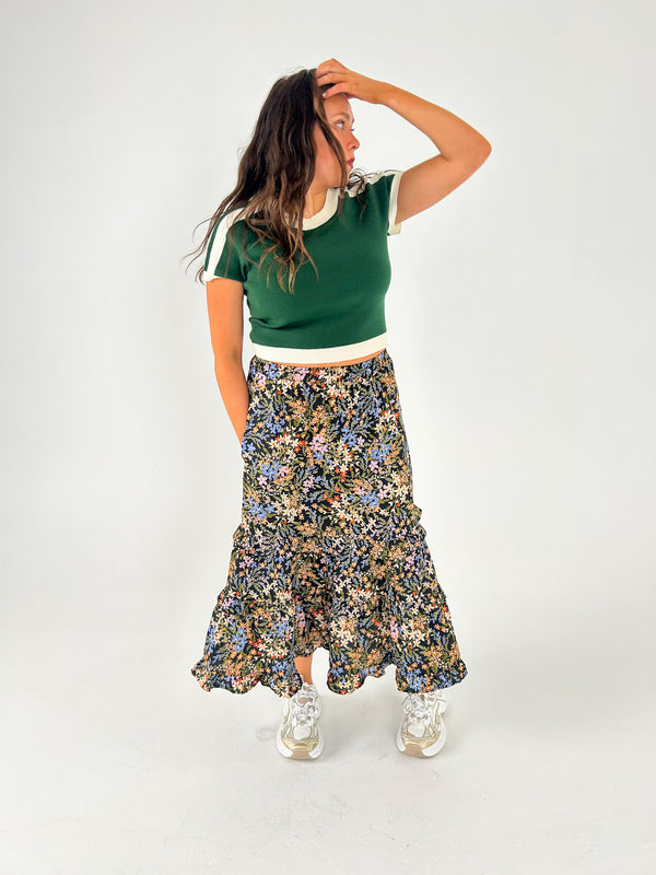 The First Bloom Ruffle Midi Skirt