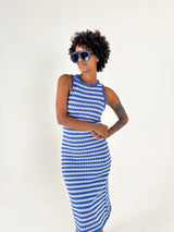 Seaside Round Neck Striped Midi Dress