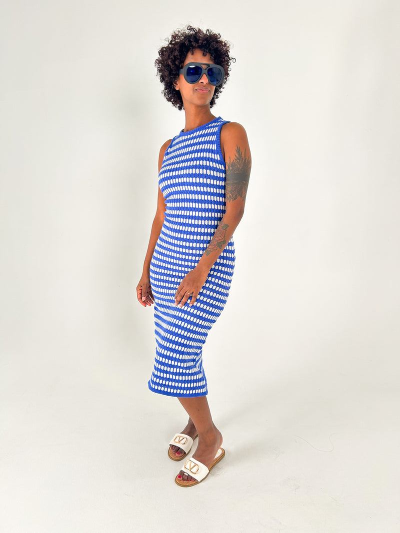 Seaside Round Neck Striped Midi Dress