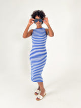 Seaside Round Neck Striped Midi Dress