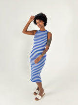 Seaside Round Neck Striped Midi Dress