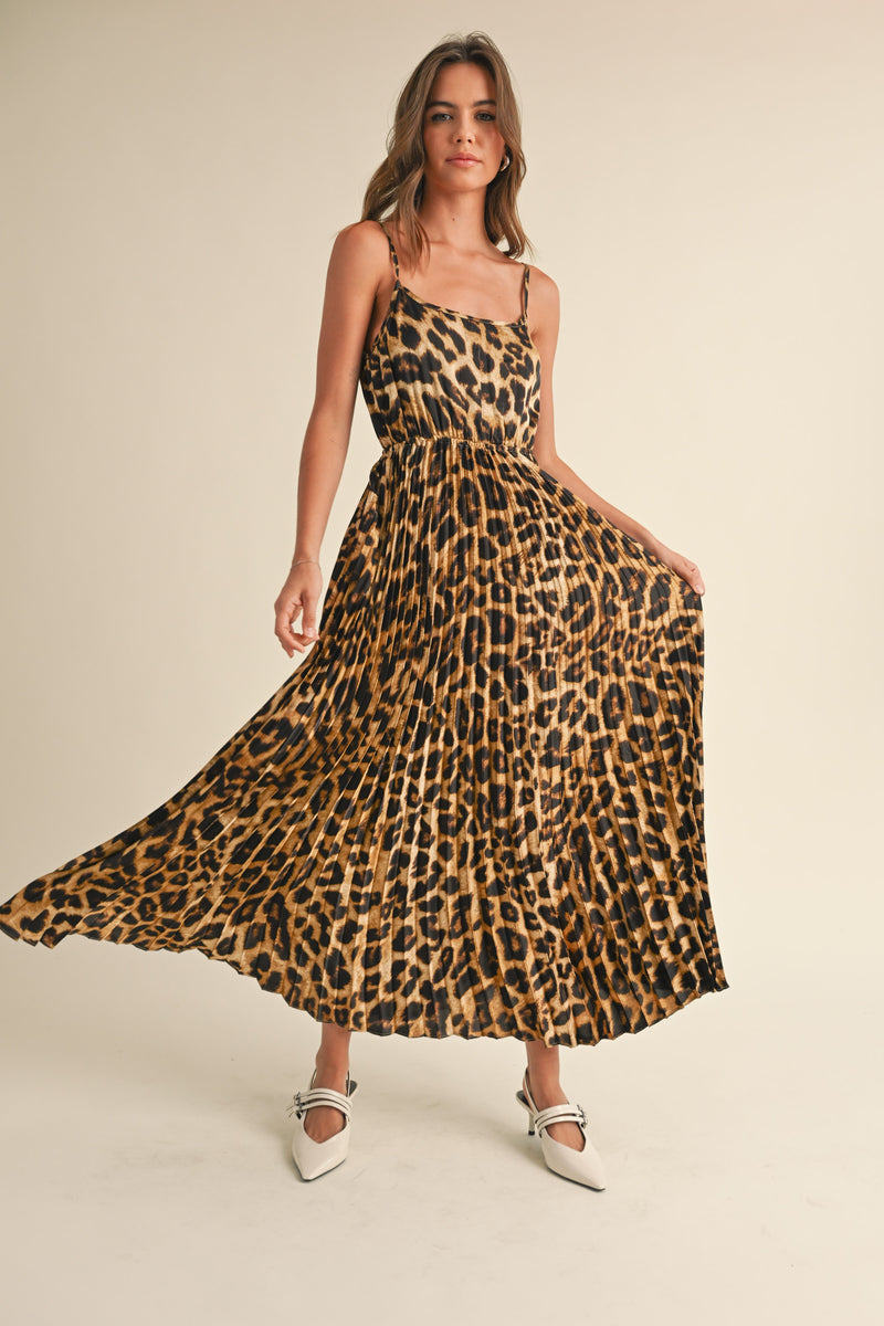 On The Move Leopard Pleated Dress