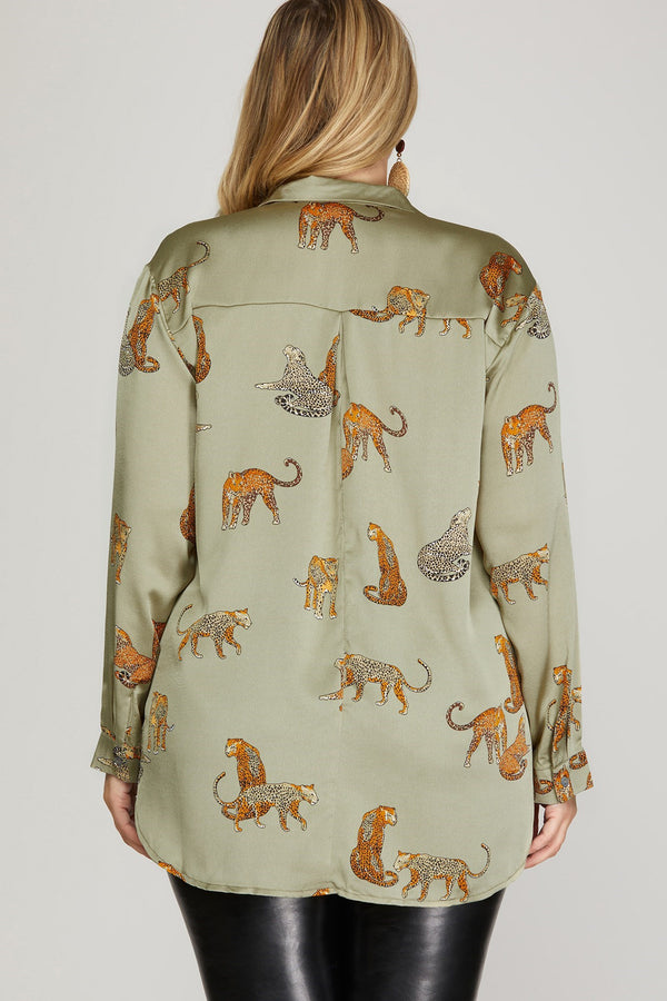 In The Jungle Satin Button Up Top