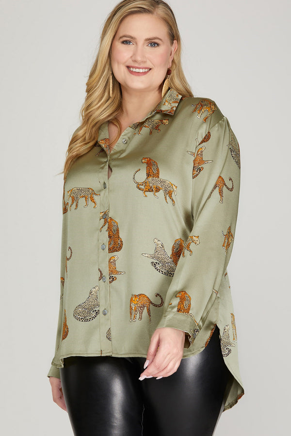 In The Jungle Satin Button Up Top