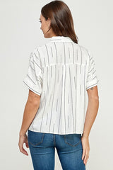 Over And Done Button Down  Striped Top