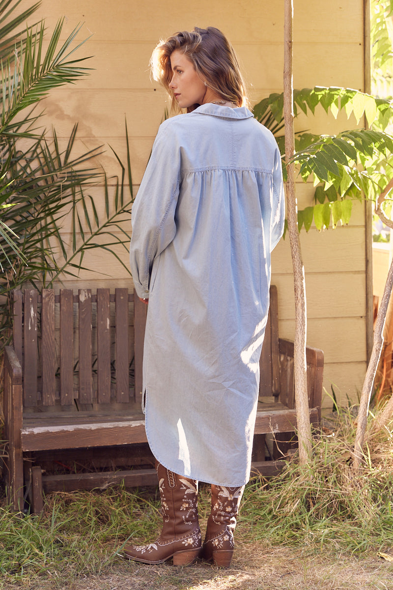 Luna Long Denim Button Up Shirt Dress